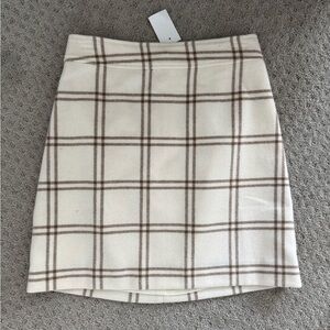 J. Crew Cream and Brown Plaid Pencil Skirt